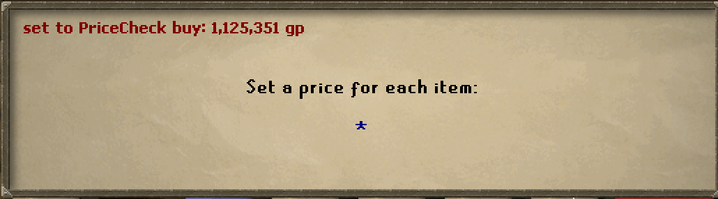 The GE price prompt with a clickable PriceCheck line that types the price for you